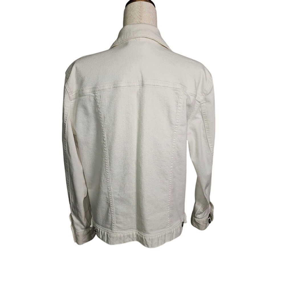 White Eddie Bauer White Jean Jacket with Bronze Buttons Stretchy  XL - Picture 10 of 15